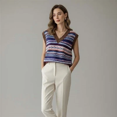 Gebreid wollen vest dames